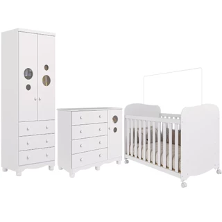 Quarto Bebê Completo Berço Americano Uli Guarda Roupas 2 Portas 3 Gavetas Cômoda Bolinha 100% MDF em Oferta na Shopee
