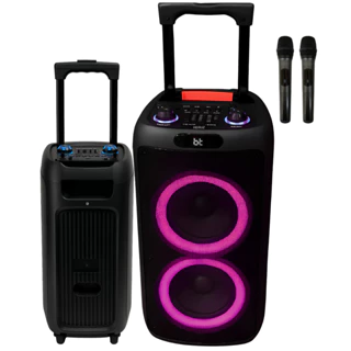 Caixa de Som Grande Potente 2 Alto Falante Puxador Rodinha e 2 Mic sem Fio Karaoke em Oferta na Shopee