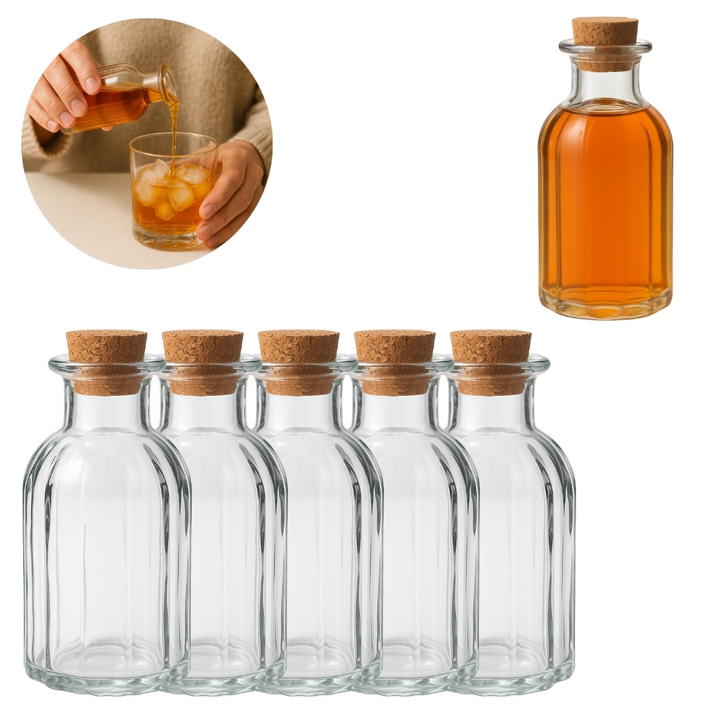 5 Mini Garrafas de Vidro 130ml C/Tampa Rolha Luxo Bar Whisky | Shopee ...