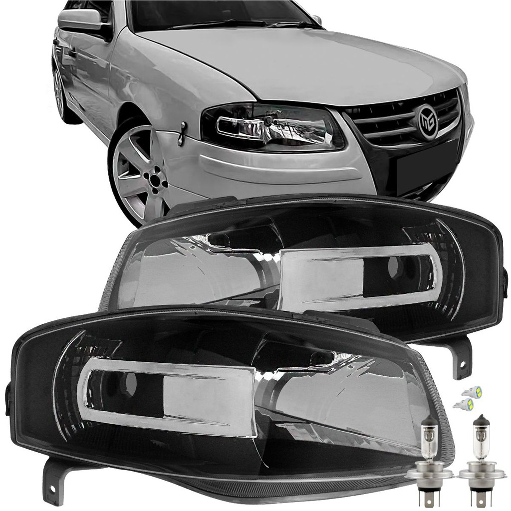 Par Farol GOL G4 MASCARA NEGRA 2006 A 2012 Dianteiro + Lampada Comum H4 ...