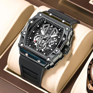 POEDAGAR Relógio De Pulso Fashion Wristwatch Top Luxo Casual À Prova D'água Data Luminosa Militar D'água Oco Faixa De Silicone Homens Tonneau Dial