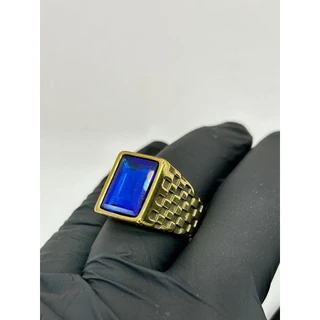 Anel Masculino De Pedra Azul De Aço Inoxidável