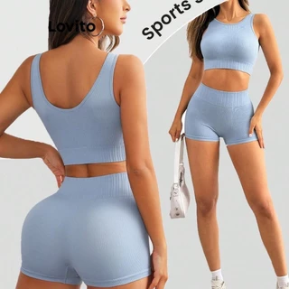 Lovito Conjunto esportivo básico liso esportivo para mulheres LNL64060