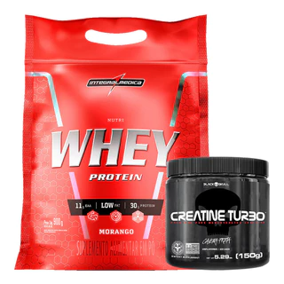 Kit Nutri Whey 900g Refil Integralmedica + Creatina Turbo 150g Black Skull