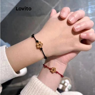 Lovito Pulseira casual simples com flores com miçangas para mulheres LFA44683