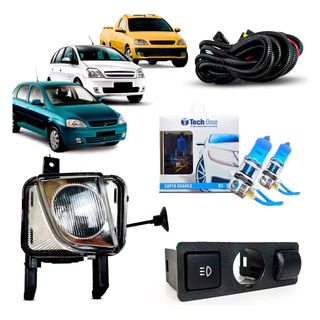 Kit Farol de Milha Corsa Montana Meriva 2003 a 2011 + Par Lampadas Super Brancas H3 55W 8500k