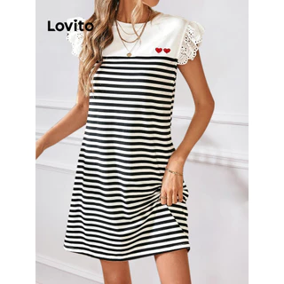 Lovito Vestido casual listrado com costura em formato de coração para mulheres LBL16406