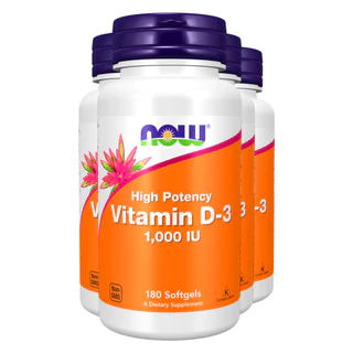 Kit 4x Vitamina D3 1000 IU Alta Potência Now Foods 180Softgls /Made in Usa