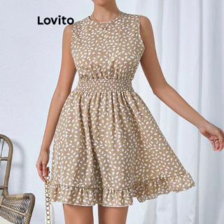 Lovito Vestido elegante Ditsy floral com babados e bainha para mulheres LBL16075