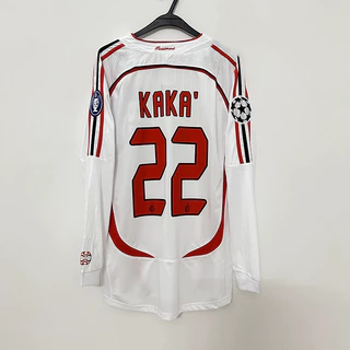 06-07 AC Milan de mangas compridas KAKA MALDINI PIRLO qualidade superior fora Retro camisa de futebol personalizado RONALDO