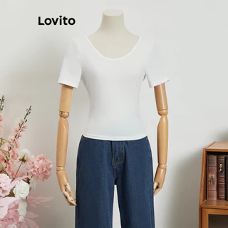 Lovito Camiseta casual lisa com laço nas costas para mulheres L99ED807