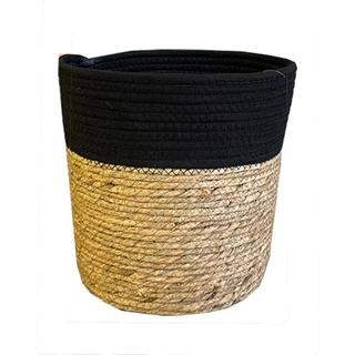 Cesto Multiuso Fibra Natural Detalhe Algodão Preto G D31x32A