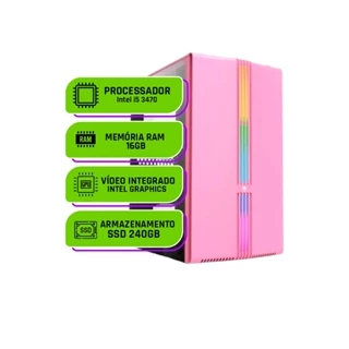 Computador CPU PC Gamer Rosa Pink Feminino Intel Core i5 3.6GHz Memoria Ram 16GB SSD 240GB