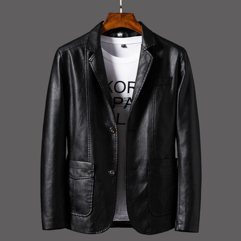 Terno Jaqueta De Couro Masculina Tipo Blazer Blazer De Couro Preto