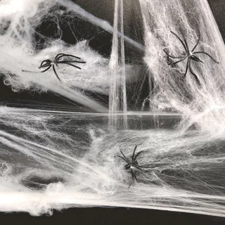 Teia De Aranha Branca Com 2 Aranhas Enfeite Decoração Halloween Dia Das Bruxas