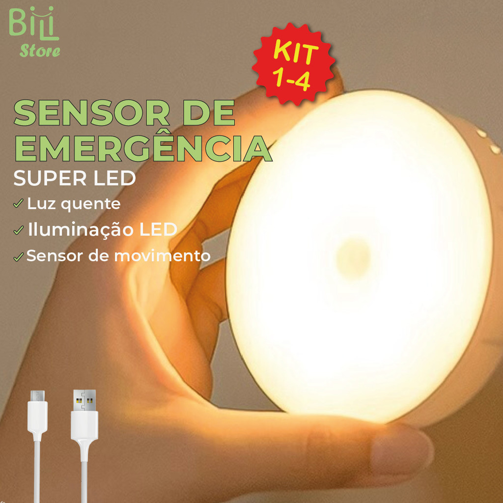Kit 4 Luminária Led Sensor De Presença Automático Luminação Inteligente Recarregável USB Luz Neutra