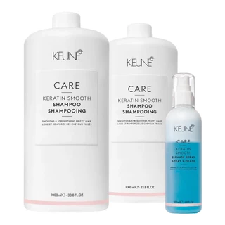 Kit Keune Care 2x Keratin Smooth Shampoo 1000ml, 2 Phase Spray 200ml
