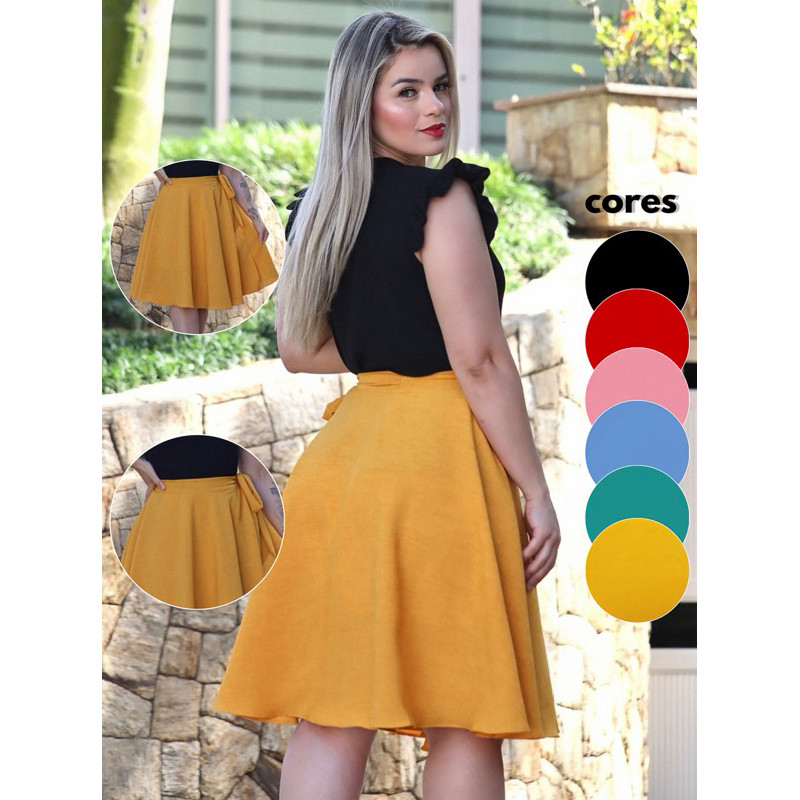Saia Midi Godê Envelope Evangélica com Laço e Forro | Shopee Brasil