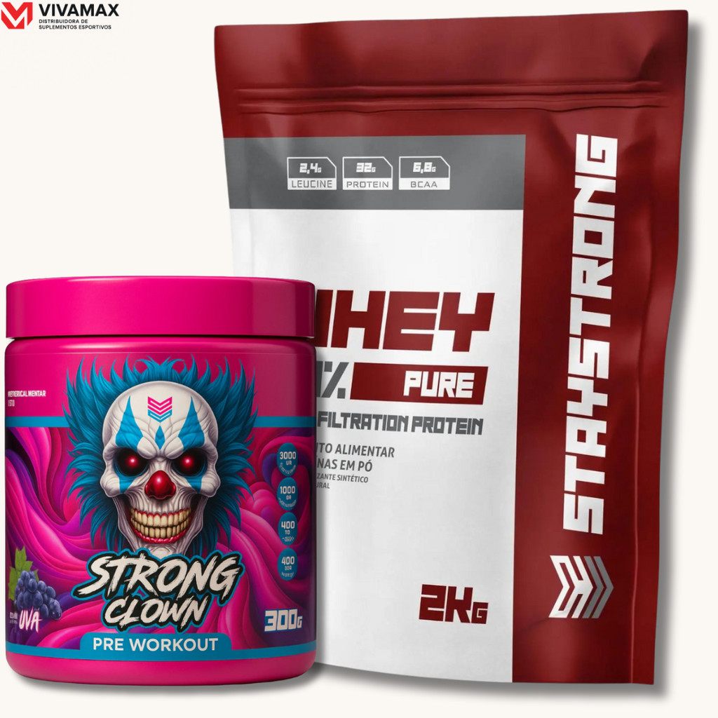 Kit Whey Protein 100% Pure Stay Strong Concentrado Refil 2K + Pré ...