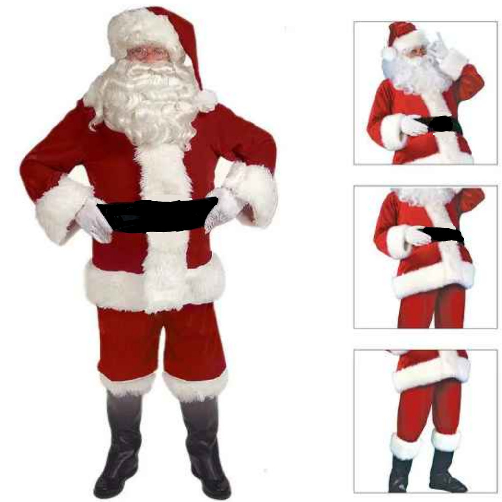 Fantasia Papai Noel Tamanho Único Com Blusão, Gorro e Barba