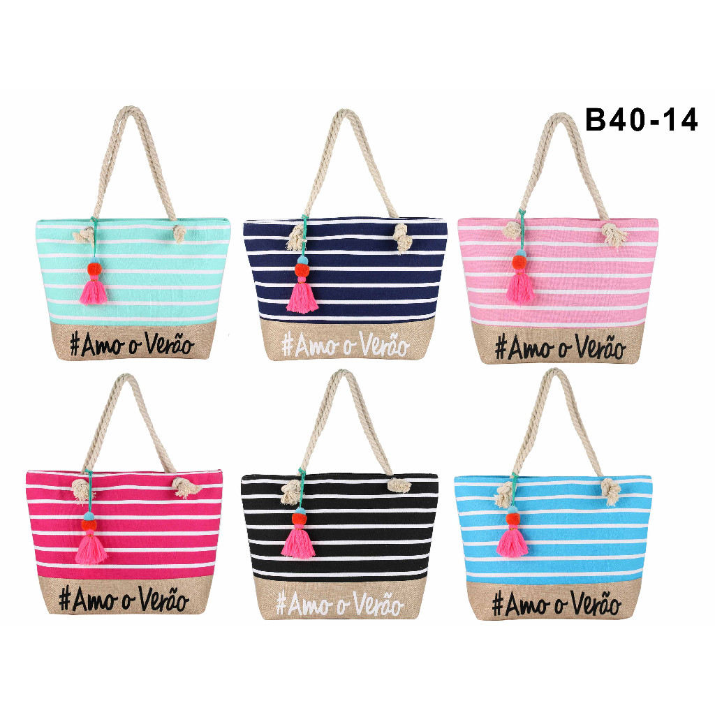 Bolsa de Verão Grande de Praia Amo Verão Revestida Internamente