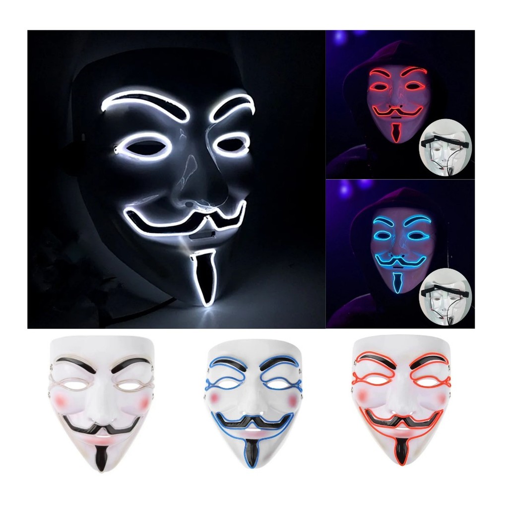 Mascara Cosplay Led Vendetta Neon V De Vingança Anonymous | Shopee Brasil