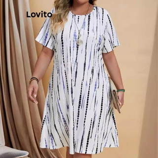 Lovito Vestido Plus Size Curvo Casual Tropical Padrão para Mulheres LNL75428