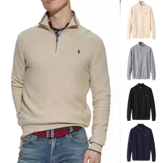 2024 Camisola masculina de algodão puro Paul Paul Malha RL Half High Zipper Polo Sweater Outono Inverno Cor Sólida Bordado de manga comprida Pony Business Casual Sports Thermal Top