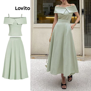 Lovito Conjuntos elegantes de saia lisa para mulheres L100MD466
