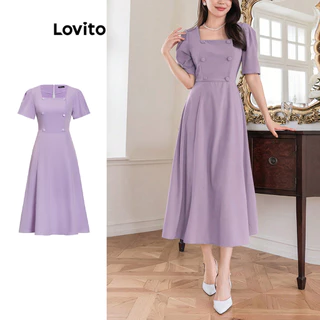 Lovito Vestido elegante de botões simples para mulheres L100MD425