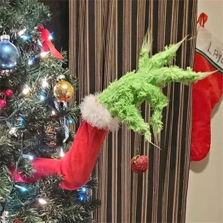 Ano Novo Decorações Árvore De Natal Furry Lovely Green Grinch Elf Arm Ornament Holder Home Party Acessórios De Decoração
