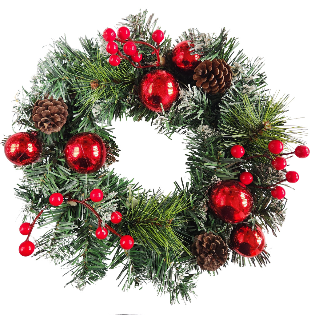 Guirlanda de Natal 30cm com Pinhas Laco Nevada para porta entrada