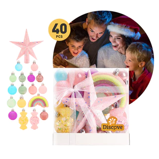 Kit 40 Bolas de enfeites de natal decoração 2024 árvore natalina arco-íris doces pisca pisca led
