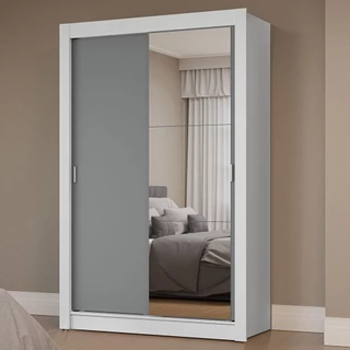 Guarda-Roupa Solteiro 2 Portas de Correr com Espelho Branco/Cinza Milano Madesa em Oferta na Shopee
