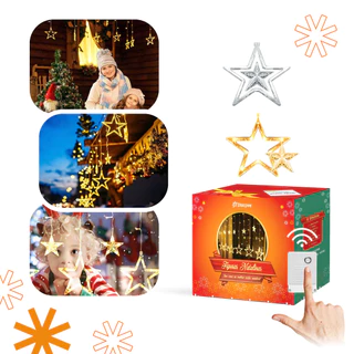 Pisca Pisca Cascata decoração de natal estrela 8 funções enfeite natalino 3.5 metros cortina LED
