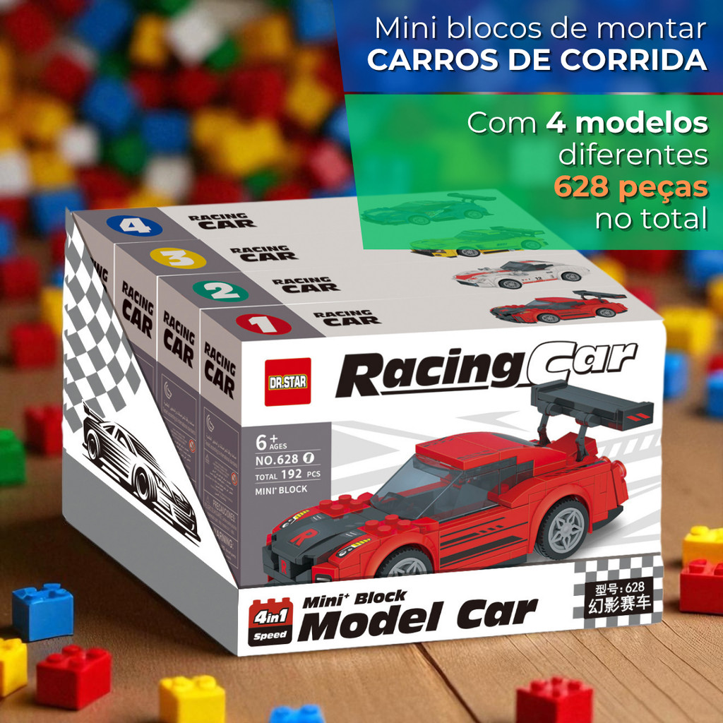 Kit com 4 Mini Blocos de Montar Carros de Corrida Brinquedo Formula 1 ...