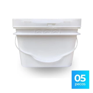 Balde 10L Retangular Tampa Lacre - Kit 05 Peças