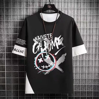 Nova Camiseta De Manga Curta Verão Masculina Estilo Coreano Da Moda Meia Simples Hong Kong Casual Solta Marca