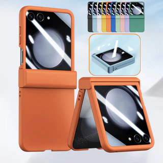 Caixa De Filme De Vidro Grande De Cor Sólida Samsung Z Flip 6 5 Temperado Frontal Dobradiça Slim De Proteção Total Cobertura Dura Pc