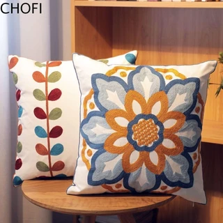 CHOFI Flor Padrão De Almofada Com , Capa Quadrada Estilo Pastoral De Algodão 45x45cm Bordada Sofá/Bed