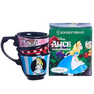 Caneca 3D Alice No País Das Maravilhas E Gato Risonho Rosa Porcelana 290ml Oficial Disney