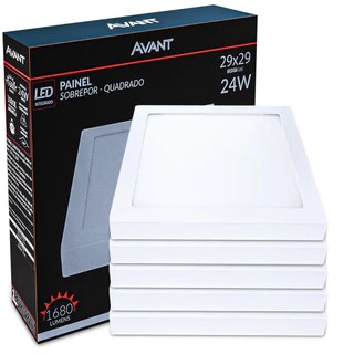 Kit 5 Painel Led Quadrado 24w Sobrepor Branco Frio Avant