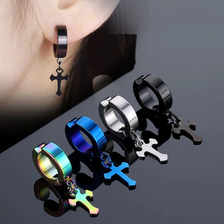 1Pcs Punk Estrelas Cruzadas De Aço Inoxidável Clip Pingente De Orelha Sem Brincos Piercing Para Mulheres Hiphop Moda Buraco Homens Jóias