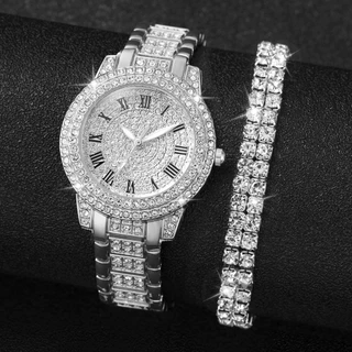 Moda Gypsophila Ladies Diamond-studded Steel Band Relógio de Quartzo + Pulseira com Diamante