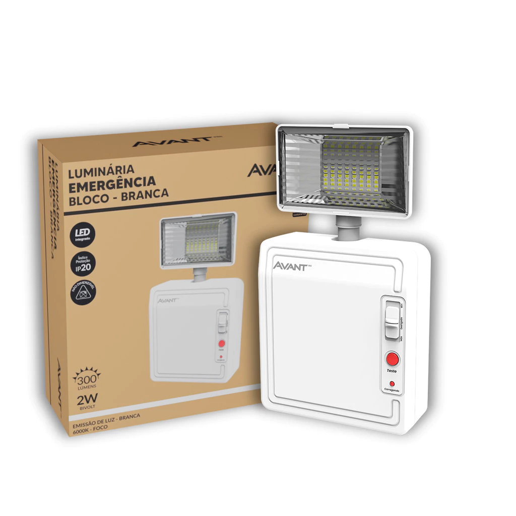 Luminaria Led Emergencia Bloco 2W 300lm 6000K BF Avant Pro