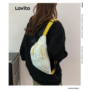 Lovito Bolsa casual elegante de grande capacidade com fita de contraste simples e leve para mulheres LFA45453