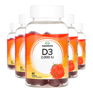Kit 5x Vitamina D3 50mcg Swanson 60 Gomas Morango Importado /Made in Usa