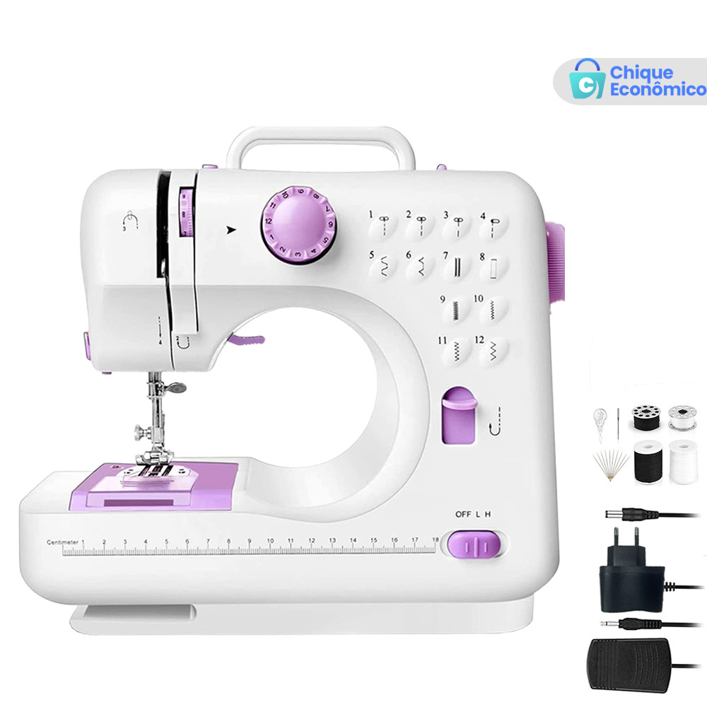 Mini Máquina de Costura Multifuncional para Uso Doméstico com 12 Modos de Pontos - Bivolt