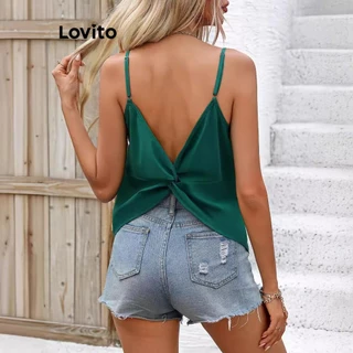 Lovito Regata casual sem costas com nó liso para mulheres LNL77422
