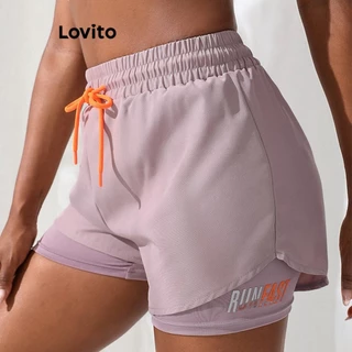 Lovito Sporty Plain Fake 2 em 1 Shorts esportivos para mulheres LNL77148